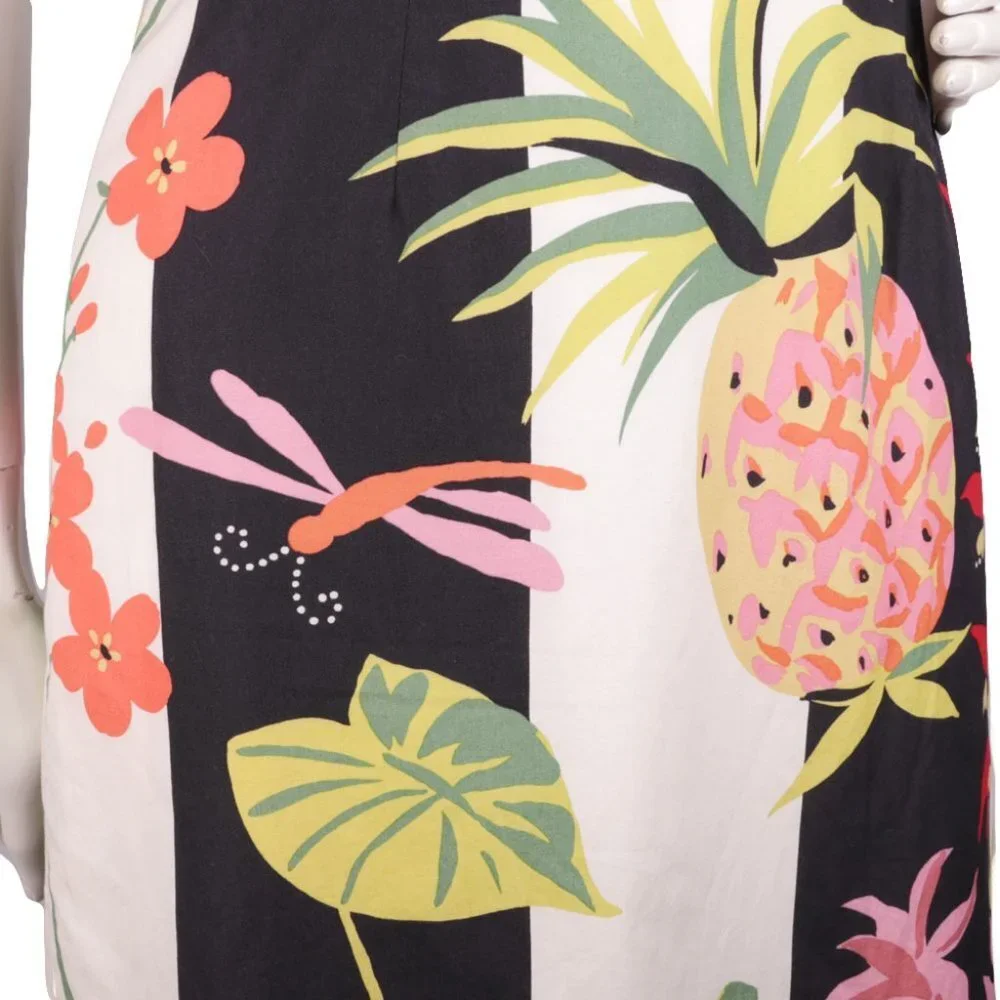 J.Crew Strapless A-Line Dress Cotton Tropical Pineapple Floral Y2K White Black - Picture 8 of 8